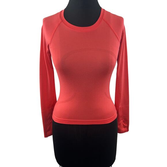 Lululemon Tops - Lululemon Orange Top Stretch Crew Neck Thumb Hole Raglan Sleeve Performance Sz 2